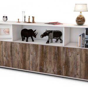 Sideboard Enrica | Korpus Weiß | Front in Treibholz Holz Optik | 180x79x35cm (BxHxT)
