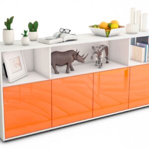 Sideboard Enrica | Korpus Weiß | Front in Hochglanz Orange | 180x79x35cm (BxHxT)