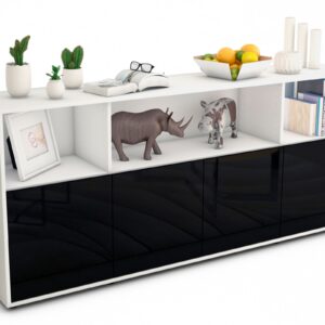 Sideboard Enrica | Korpus Weiß | Front in Hochglanz Schwarz | 180x79x35cm (BxHxT)