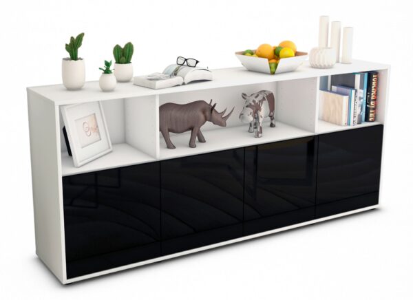 Sideboard Enrica | Korpus Weiß | Front in Hochglanz Schwarz | 180x79x35cm (BxHxT)