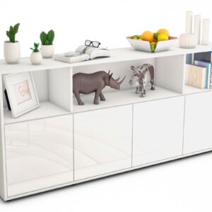 Sideboard Enrica | Korpus Weiß | Front in Hochglanz Weiß | 180x79x35cm (BxHxT)