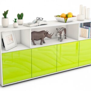 Sideboard Enrica | Korpus Weiß | Front in Hochglanz Grün | 180x79x35cm (BxHxT)