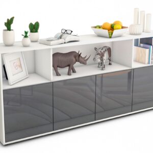 Sideboard Enrica | Korpus Weiß | Front in Hochglanz Grau | 180x79x35cm (BxHxT)