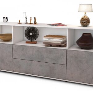 Sideboard Enza | Korpus Weiß | Front in Beton Optik | 180x79x35cm (BxHxT)