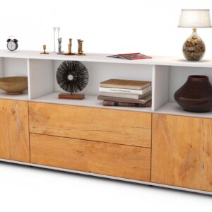 Sideboard Enza | Korpus Weiß | Front in Eiche Holz Optik | 180x79x35cm (BxHxT)