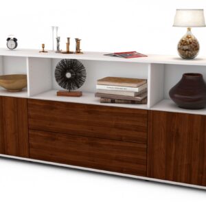 Sideboard Enza | Korpus Weiß | Front in Walnuss Holz Optik | 180x79x35cm (BxHxT)