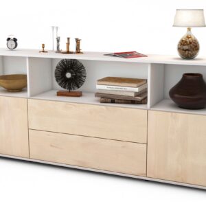 Sideboard Enza | Korpus Weiß | Front in Zeder Holz Optik | 180x79x35cm (BxHxT)
