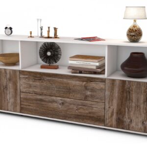 Sideboard Enza | Korpus Weiß | Front in Treibholz Holz Optik | 180x79x35cm (BxHxT)