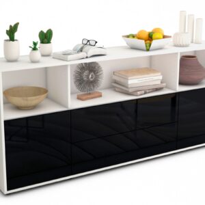 Sideboard Enza | Korpus Weiß | Front in Hochglanz Schwarz | 180x79x35cm (BxHxT)