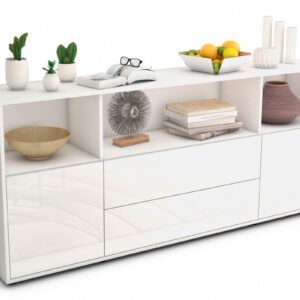 Sideboard Enza | Korpus Weiß | Front in Hochglanz Weiß | 180x79x35cm (BxHxT)