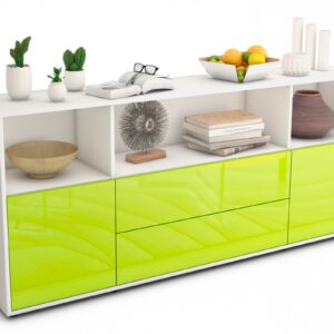 Sideboard Enza | Korpus Weiß | Front in Hochglanz Grün | 180x79x35cm (BxHxT)
