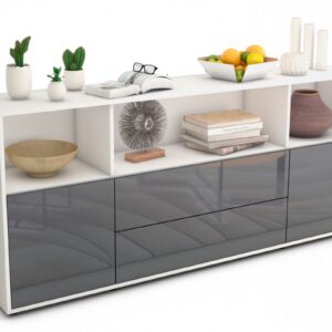 Sideboard Enza | Korpus Weiß | Front in Hochglanz Grau | 180x79x35cm (BxHxT)
