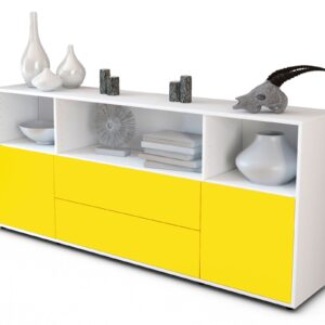 Sideboard Enza | Korpus Weiß | Front in Gelb | 180x79x35cm (BxHxT)