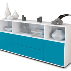 Sideboard Enza | Korpus Weiß | Front in Türkis | 180x79x35cm (BxHxT)