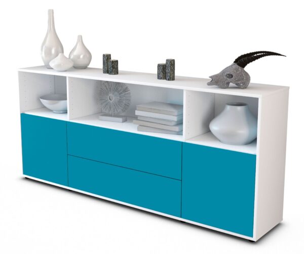 Sideboard Enza | Korpus Weiß | Front in Türkis | 180x79x35cm (BxHxT)
