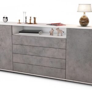 Sideboard Enzo | Korpus Weiß | Front in Beton Optik | 180x79x35cm (BxHxT)