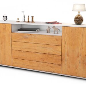 Sideboard Enzo | Korpus Weiß | Front in Eiche Holz Optik | 180x79x35cm (BxHxT)