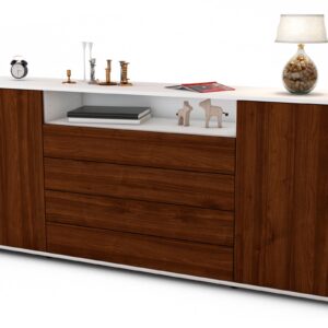 Sideboard Enzo | Korpus Weiß | Front in Walnuss Holz Optik | 180x79x35cm (BxHxT)