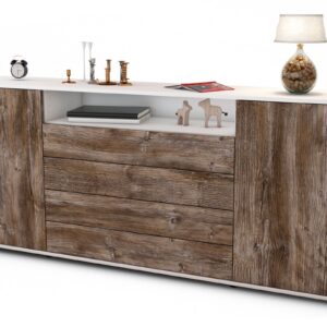 Sideboard Enzo | Korpus Weiß | Front in Treibholz Holz Optik | 180x79x35cm (BxHxT)