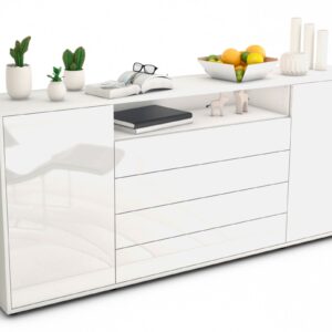 Sideboard Enzo | Korpus Weiß | Front in Hochglanz Weiß | 180x79x35cm (BxHxT)