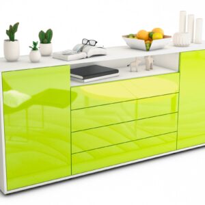 Sideboard Enzo | Korpus Weiß | Front in Hochglanz Grün | 180x79x35cm (BxHxT)