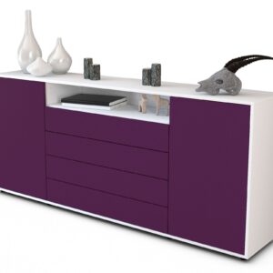 Sideboard Enzo | Korpus Weiß | Front in Lila | 180x79x35cm (BxHxT)
