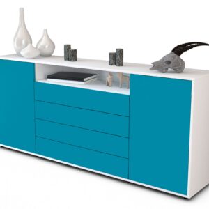 Sideboard Enzo | Korpus Weiß | Front in Türkis | 180x79x35cm (BxHxT)