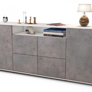 Sideboard Ephenia | Korpus Weiß | Front in Beton Optik | 180x79x35cm (BxHxT)