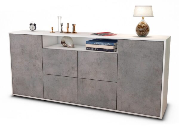 Sideboard Ephenia | Korpus Weiß | Front in Beton Optik | 180x79x35cm (BxHxT)