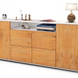 Sideboard Ephenia | Korpus Weiß | Front in Eiche Holz Optik | 180x79x35cm (BxHxT)