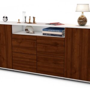 Sideboard Ephenia | Korpus Weiß | Front in Walnuss Holz Optik | 180x79x35cm (BxHxT)