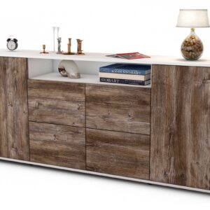 Sideboard Ephenia | Korpus Weiß | Front in Treibholz Holz Optik | 180x79x35cm (BxHxT)