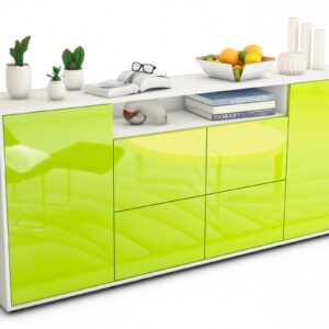 Sideboard Ephenia | Korpus Weiß | Front in Hochglanz Grün | 180x79x35cm (BxHxT)