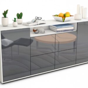 Sideboard Ephenia | Korpus Weiß | Front in Hochglanz Grau | 180x79x35cm (BxHxT)