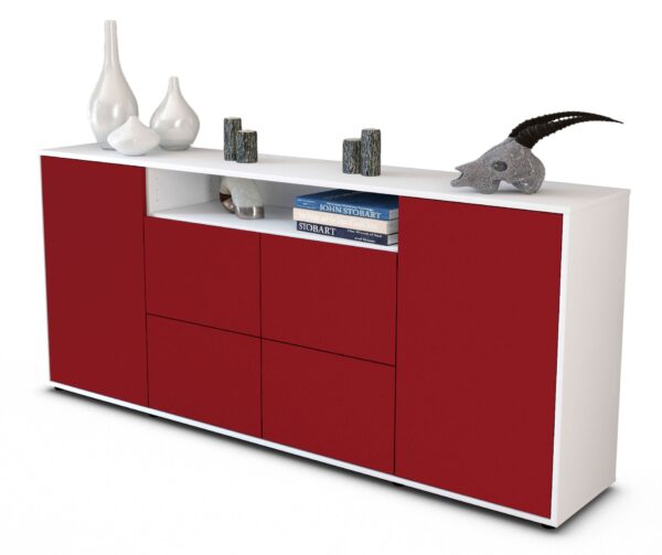 Sideboard Ephenia | Korpus Weiß | Front in Bordeaux | 180x79x35cm (BxHxT)
