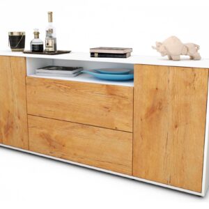 Sideboard Erina | Korpus Weiß | Front in Eiche Holz Optik | 180x79x35cm (BxHxT)