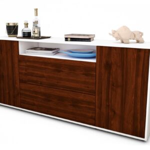 Sideboard Erina | Korpus Weiß | Front in Walnuss Holz Optik | 180x79x35cm (BxHxT)