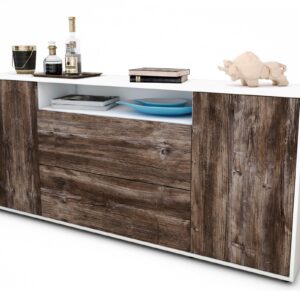 Sideboard Erina | Korpus Weiß | Front in Treibholz Holz Optik | 180x79x35cm (BxHxT)