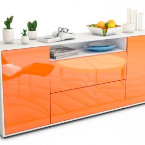 Sideboard Erina | Korpus Weiß | Front in Hochglanz Orange | 180x79x35cm (BxHxT)