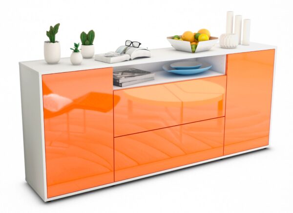 Sideboard Erina | Korpus Weiß | Front in Hochglanz Orange | 180x79x35cm (BxHxT)
