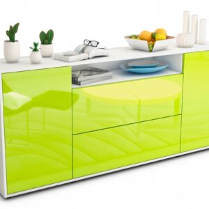 Sideboard Erina | Korpus Weiß | Front in Hochglanz Grün | 180x79x35cm (BxHxT)