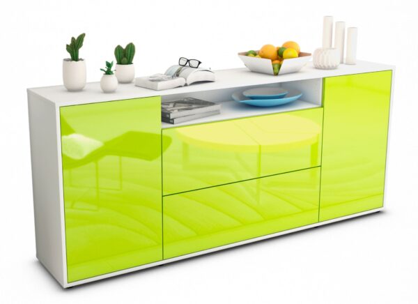 Sideboard Erina | Korpus Weiß | Front in Hochglanz Grün | 180x79x35cm (BxHxT)