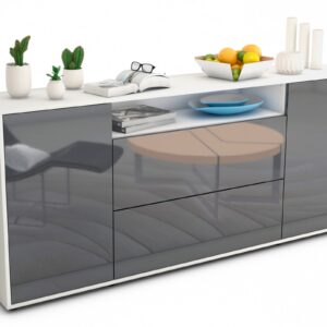 Sideboard Erina | Korpus Weiß | Front in Hochglanz Grau | 180x79x35cm (BxHxT)