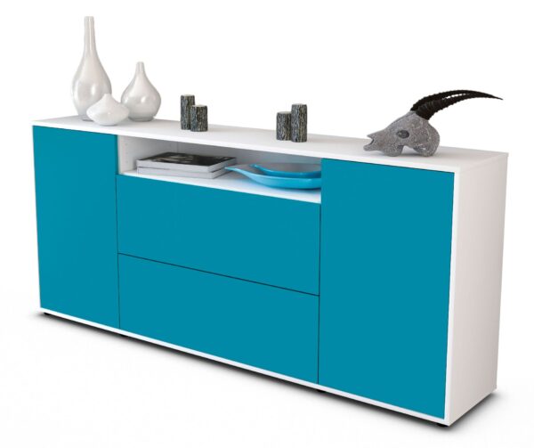 Sideboard Erina | Korpus Weiß | Front in Türkis | 180x79x35cm (BxHxT)