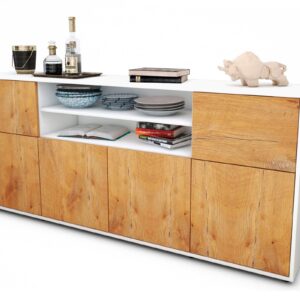 Sideboard Ermelina | Korpus Weiß | Front in Eiche Holz Optik | 180x79x35cm (BxHxT)