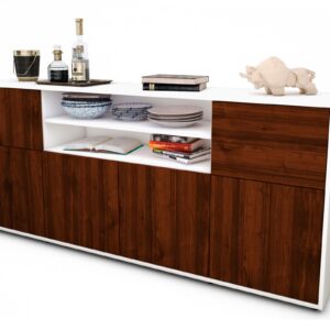 Sideboard Ermelina | Korpus Weiß | Front in Walnuss Holz Optik | 180x79x35cm (BxHxT)
