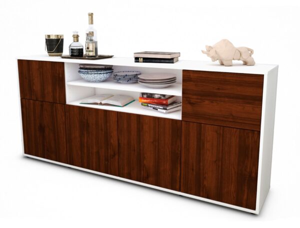 Sideboard Ermelina | Korpus Weiß | Front in Walnuss Holz Optik | 180x79x35cm (BxHxT)