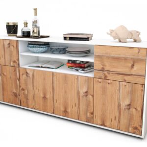 Sideboard Ermelina | Korpus Weiß | Front in Pinie Holz Optik | 180x79x35cm (BxHxT)