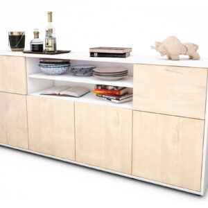 Sideboard Ermelina | Korpus Weiß | Front in Zeder Holz Optik | 180x79x35cm (BxHxT)