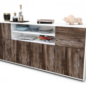 Sideboard Ermelina | Korpus Weiß | Front in Treibholz Holz Optik | 180x79x35cm (BxHxT)